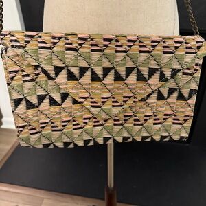 ✨ World Market Geometric Woven Clutch with Chain Strap